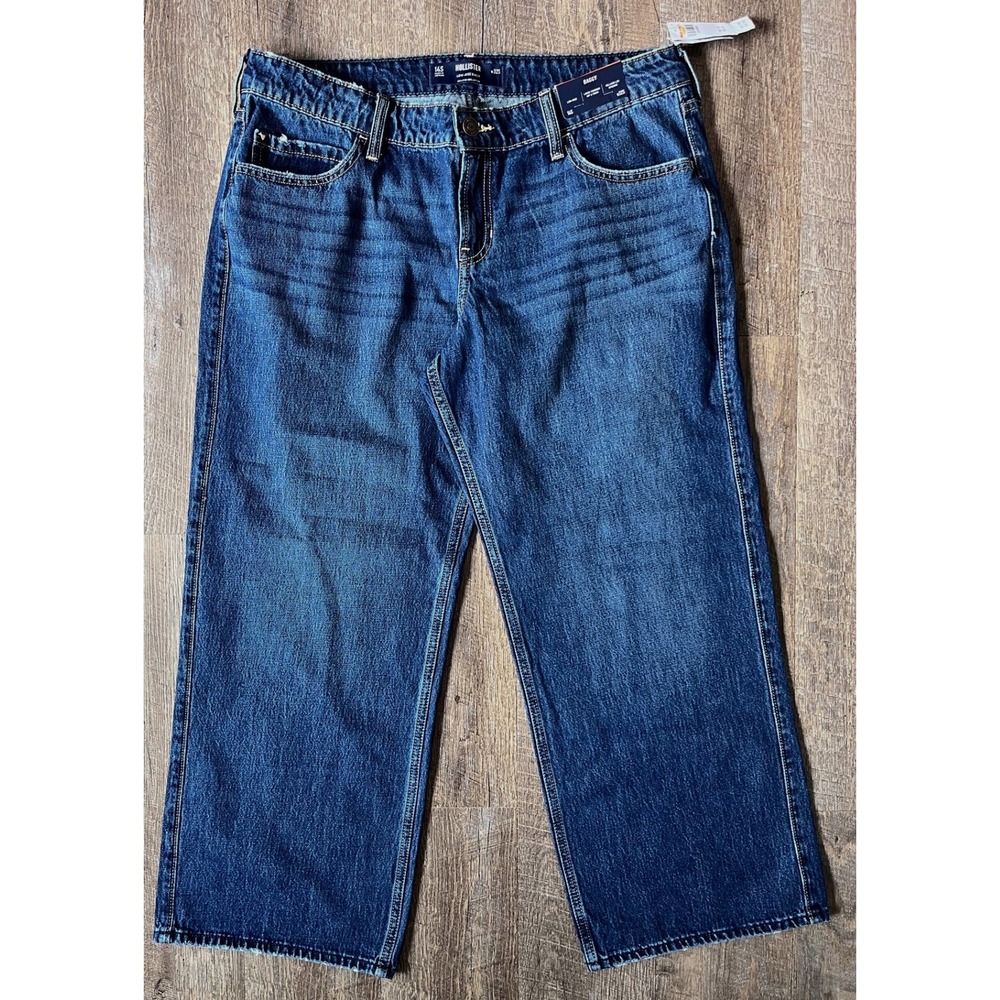 Hollister medium‎ wash Low rise baggy jeans size 14S NWT